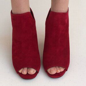 Red Leather Suede Open Toe Heels